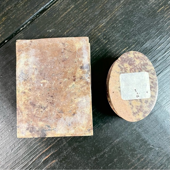 Set of 2 Vintage Inlay Marble  Oval Rectangular Trinket Boxes  Soap Stone - Picture 6 of 11